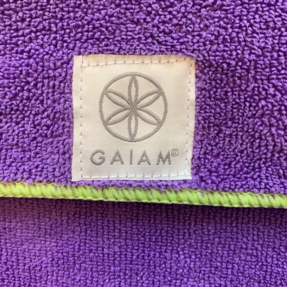 GAIAM Purple Yoga Mat Towel with Green Trim